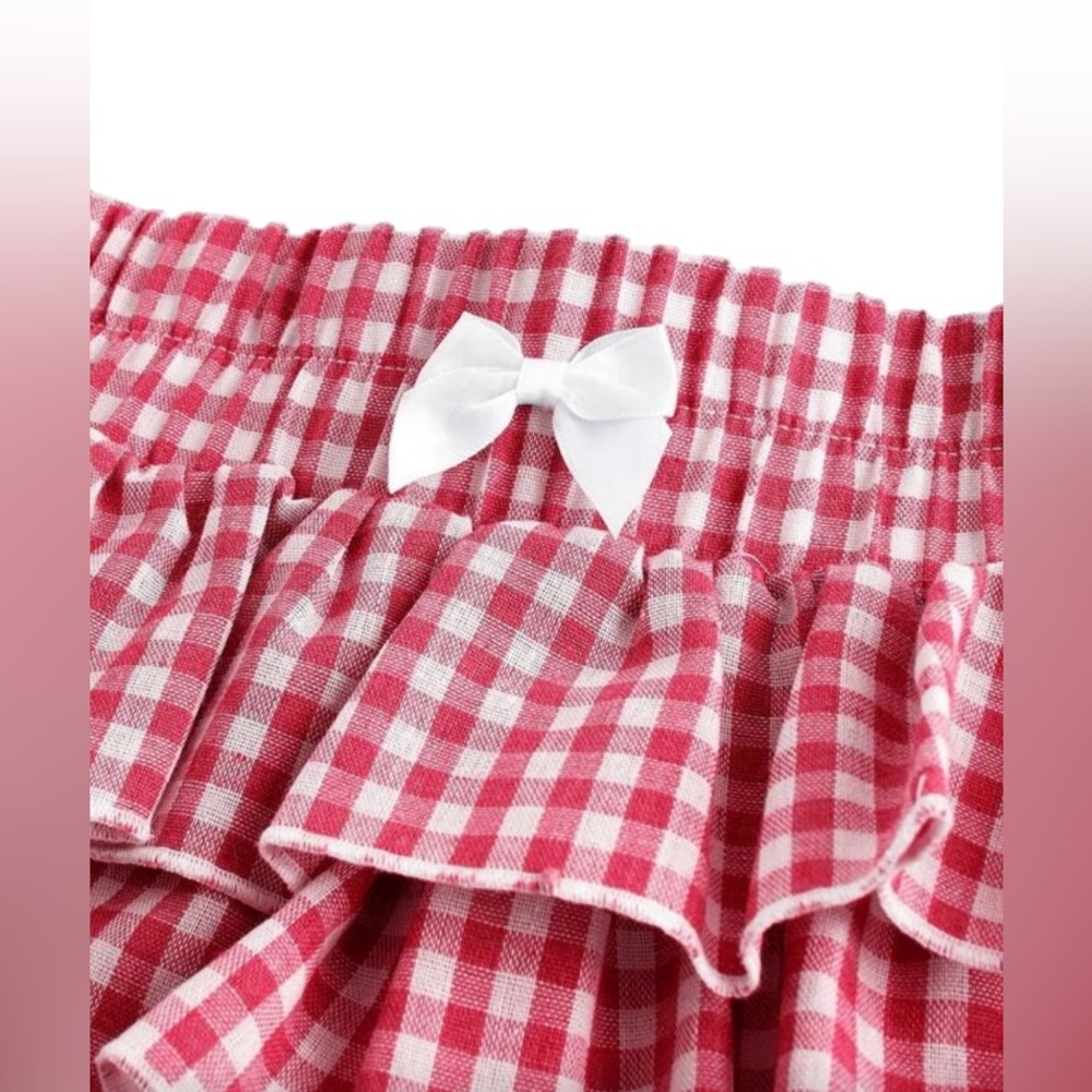 Gingham Elastic Waist Bow Knot Tiered Layer Ruffle Mini Skort Size 2XL NWT - Picture 5 of 5